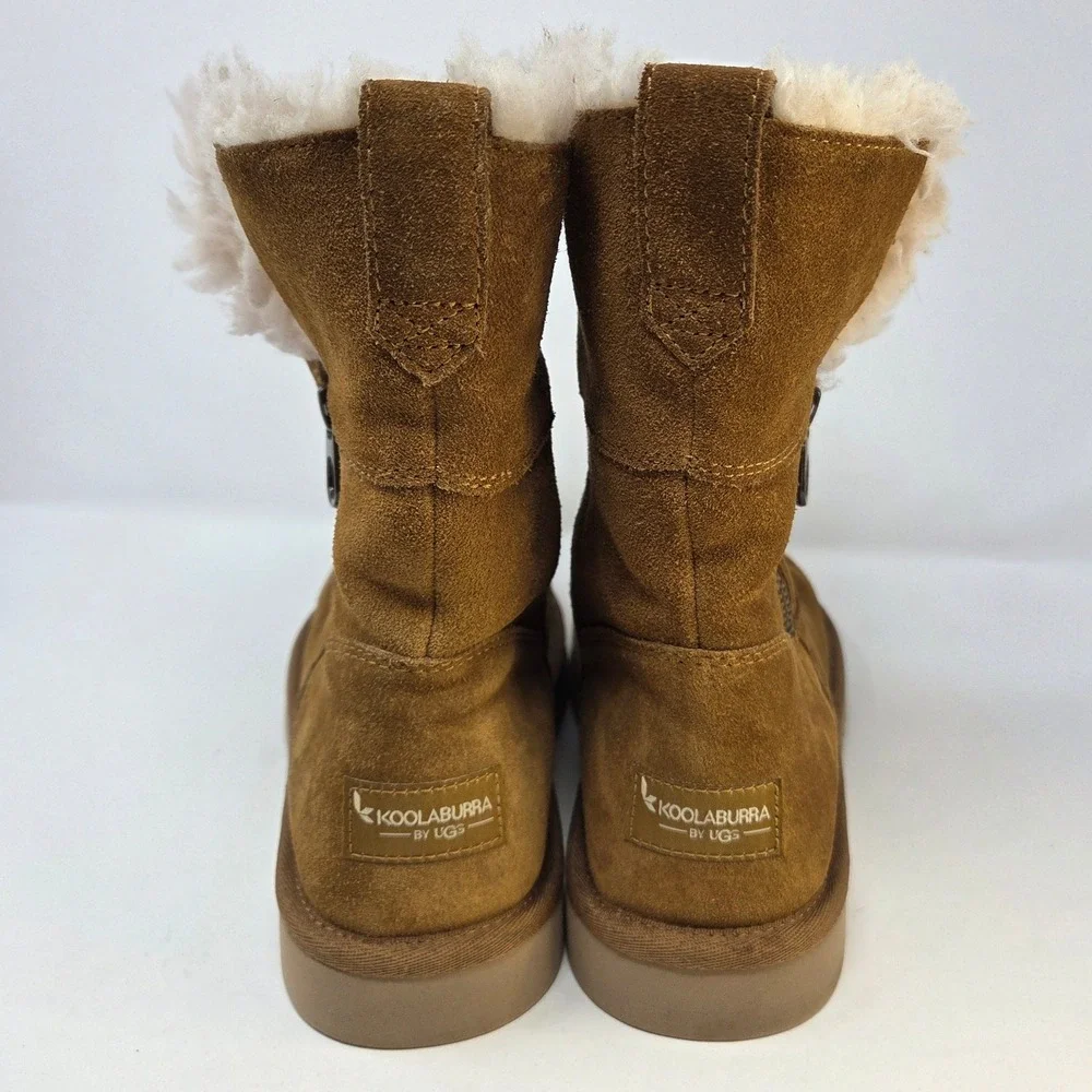 Koolaburra by UGG Victoria Short Chestnut Brown Suede Faux Fur Boots Women's 8